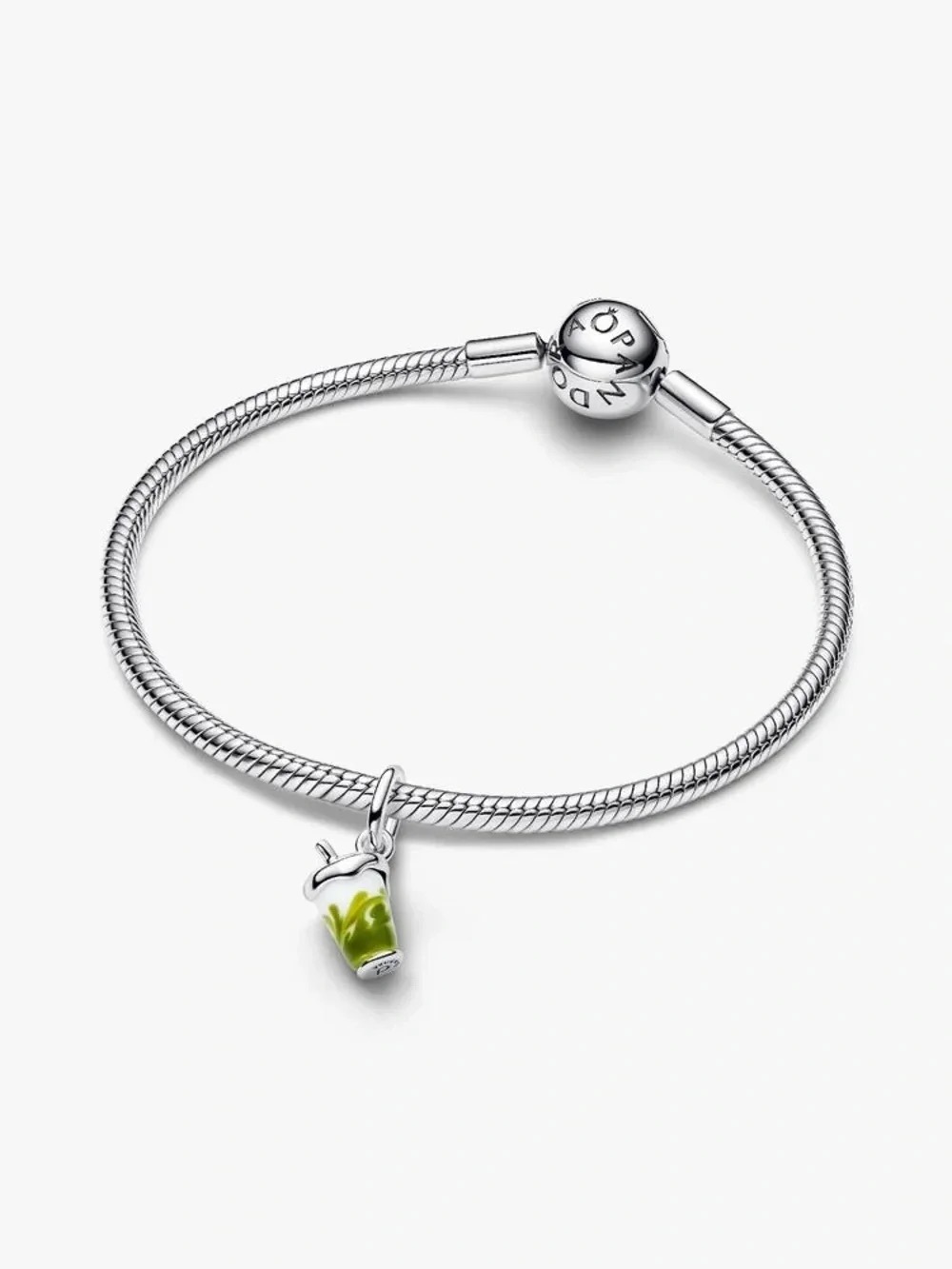 Pandora Silver Bracelet with Lime Green Enamel Drink Charm